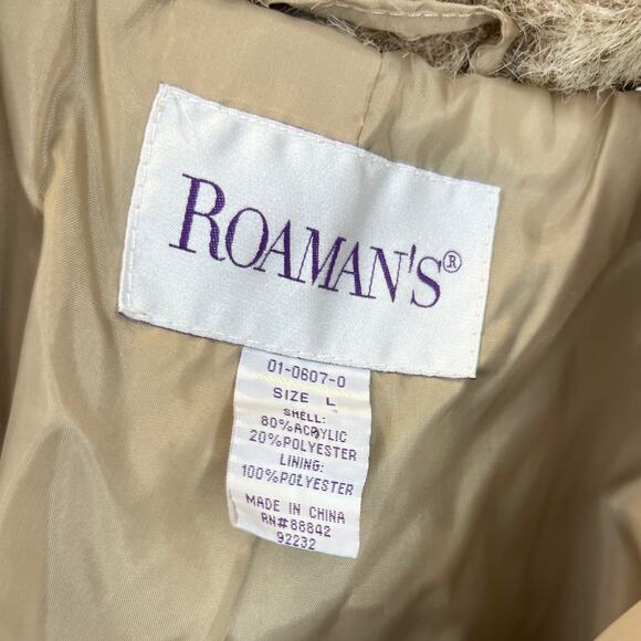 ROAMAN'S Womens Plus Natural Tan Faux Fur Zip Up Jacket Coat Size Large WORN 1X! - Picture 6 of 7